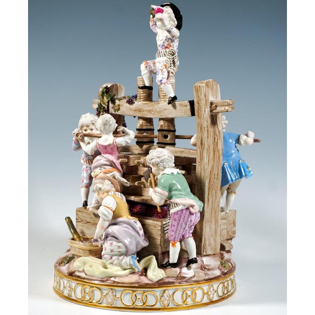Excellent meissen porcelain sculpture of the 19th century: a group of six gardeners’ children, dressed in elaborately...