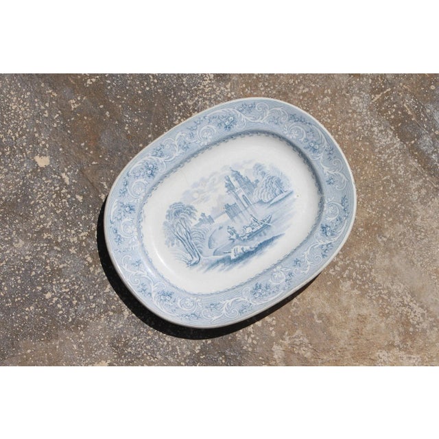 Blue Antique "Rhine" Staffordshire Transferware Platter For Sale - Image 8 of 13