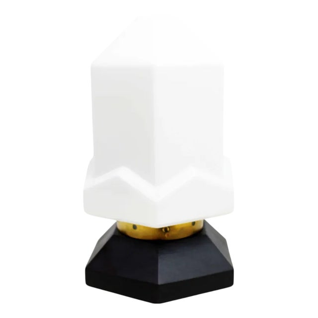 Art Deco Lamp in Wood and Opal Glass, 1930s For Sale