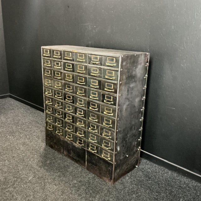 Gray Vintage Industrial Steel Bank of Drawers, 1925 For Sale - Image 8 of 8