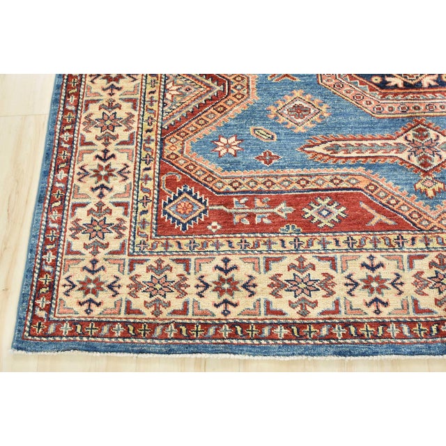 Fine Kazak Rug 5’2” X 6’2” Blue Wool Tribal Hand-Knotted Oriental Carpet For Sale - Image 10 of 12