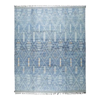 8x10 Blue Hand-Knotted Wool Diamond Lattice Tribal Modern Carpet Rug For Sale