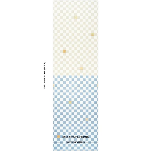A small-scale checkered pattern with a unique painterly aesthetic, Gambit in sand-and-soft blue captures the textural look...