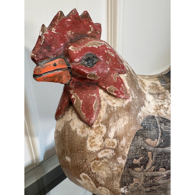 Rustic European Rooster Hand Carved & Painted Wood Figurine For Sale In Houston - Image 6 of 11