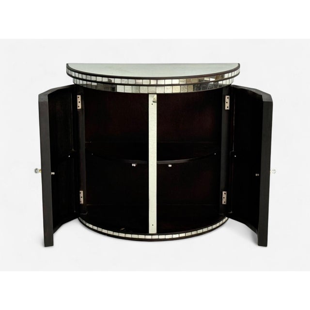Hollywood Regency Style, Distressed Glass, Mirrored Demilune Cabinet For Sale - Image 10 of 12