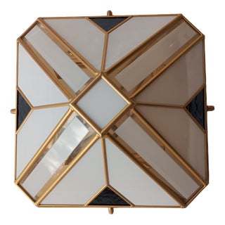 Pyramidal Wall Light in White Opaline Glass and Gold-Patinated Metal, 1970s For Sale