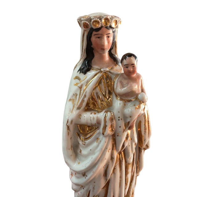 Ceramic Antique French Vieux Paris Madonna and Child For Sale - Image 7 of 8