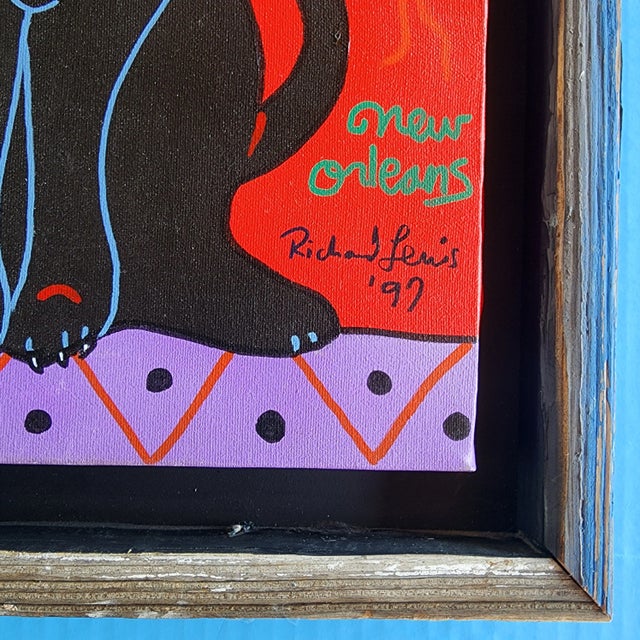 1990s 1997 Framed Original Acrylic Cat Painting by New Orleans Artist Richard Lewis For Sale - Image 5 of 6