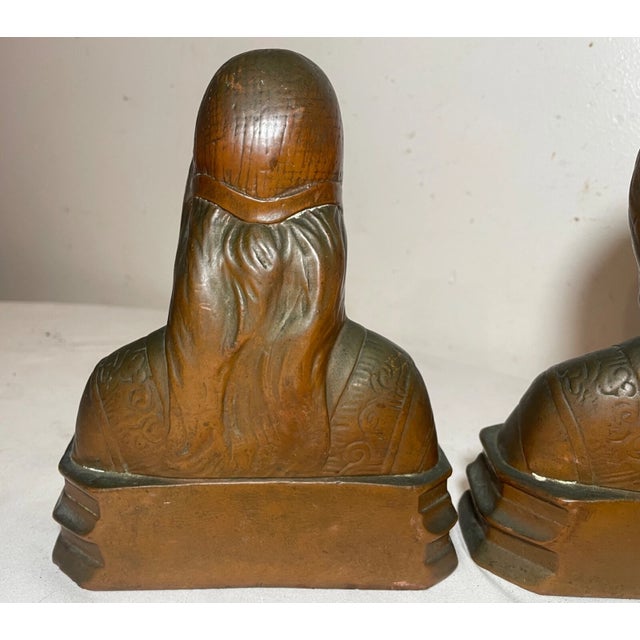 Pair of 2 Antique 1800's Bronze Clad Lady Bust Statue Beatrice Bookends Set For Sale - Image 9 of 12