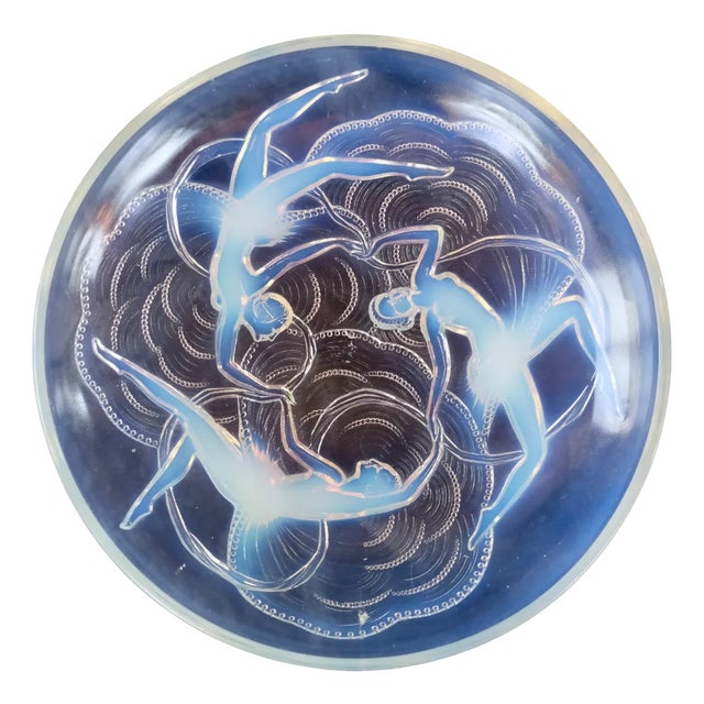 Art Deco French Opaline Glass Girl Bowl, 1930s For Sale