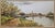 Serene river landscape watercolor painting signed lower right "F. F. English," the signature of Frank F. English...