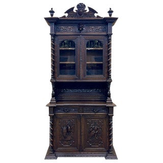 19th Century Renaissance 2-Body Sideboard on the Theme of Hunting and Fishing in Oak For Sale