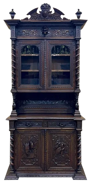 19th Century Renaissance 2-Body Sideboard on the Theme of Hunting and Fishing in Oak