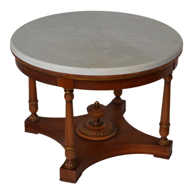 Italian White Marble & Cherry Coffee Table from Cupioli For Sale