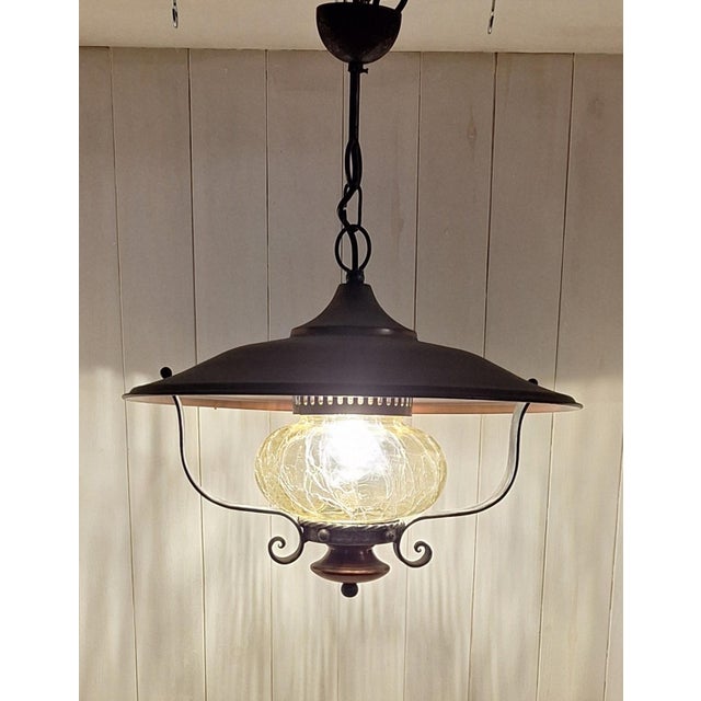 1970s Vintage Rustic Pendant Lamp in Black Iron and Copper, 1970s For Sale - Image 5 of 5