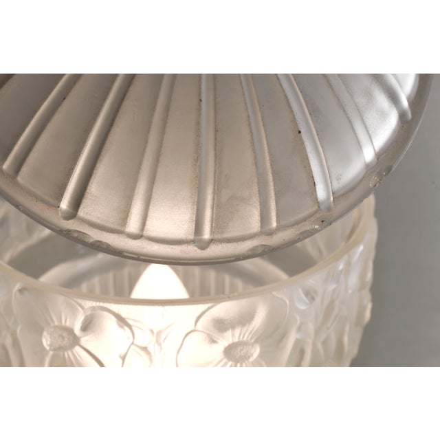 1930s Georges Leleu Nickeled Bronze & Floral Glass French Art Deco Table Lamp For Sale - Image 18 of 18