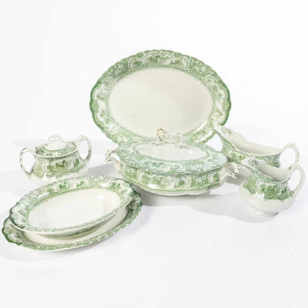 Early 20th Century Wh Grindley & Co Green Transferware Madrid 