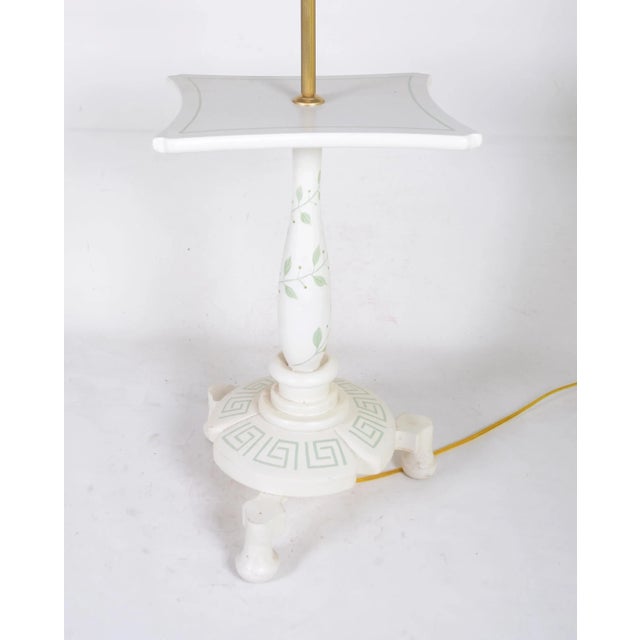 Art Deco Retro Wooden Table and Floor Lamp With Hand-Painted Green Greek Key. For Sale - Image 3 of 5