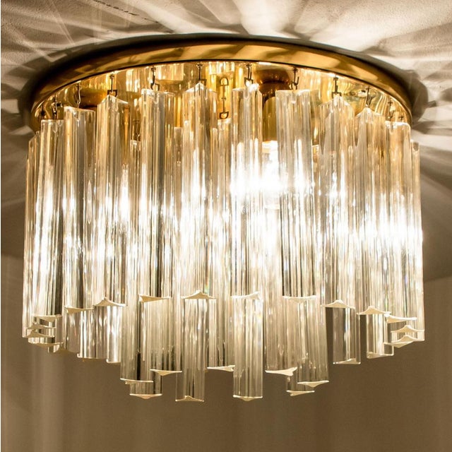 Gold Crystal Glass and Brass Flush Mount attributed to Ernst Palme, 1970s For Sale - Image 3 of 18