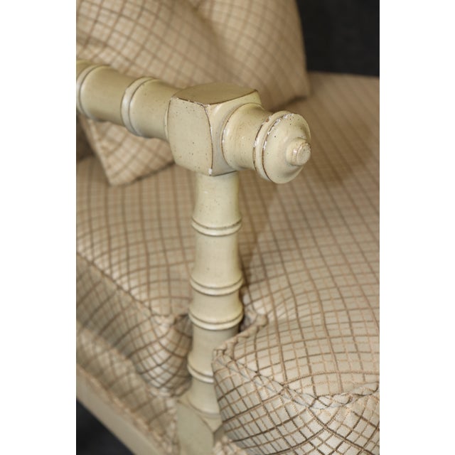 Pair of Painted Faux Bamboo Hollywood Regency French Inspired Armchairs For Sale - Image 11 of 13