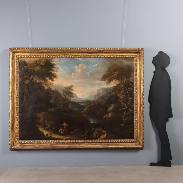 Oil on canvas from the Venetian school of the first half of the 18th century. The landscape is reminiscent of the painting...
