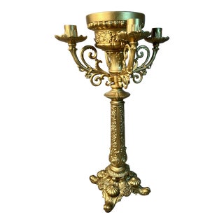 Italian Baroque Church Candelabra 5 Lights 22” Tall Gold Brass Altar or Home Decor For Sale