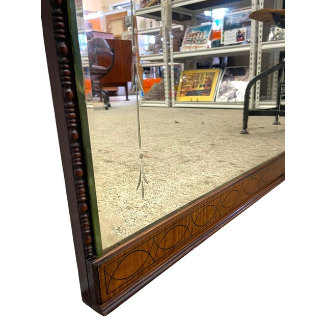 Wood Vintage Carved Wood Arched Wall Mirror With Etched Glass Panels For Sale - Image 7 of 10