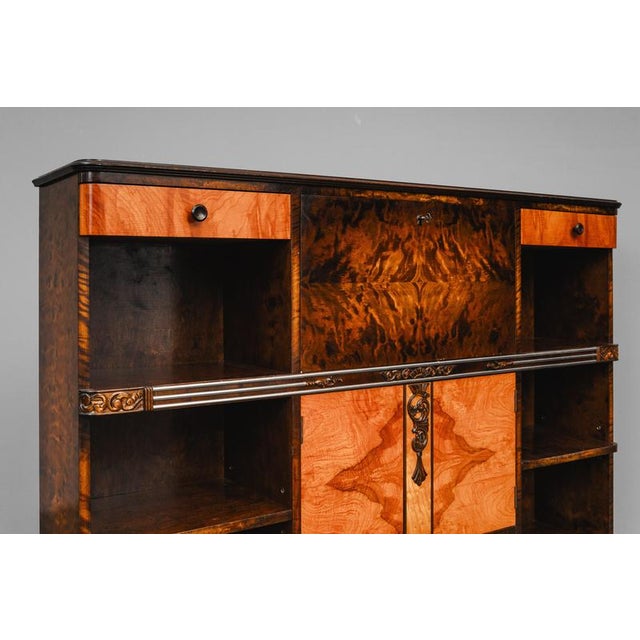 Art Deco Bookcase with Secretary Compartment in Birch and Walnut For Sale - Image 9 of 18