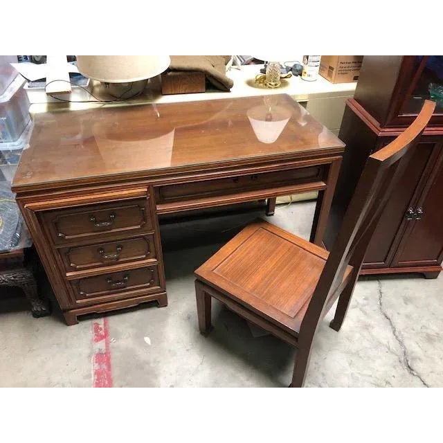 Asian 1970s Solid Teak Desk With Chair - Set o2 For Sale - Image 3 of 3