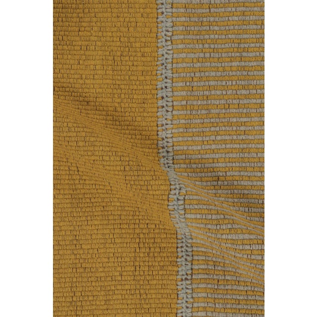 Rug & Kilim Contemporary Rez Kilim Flatweave Rug With Gold & Gray Striped Design For Sale - Image 9 of 10