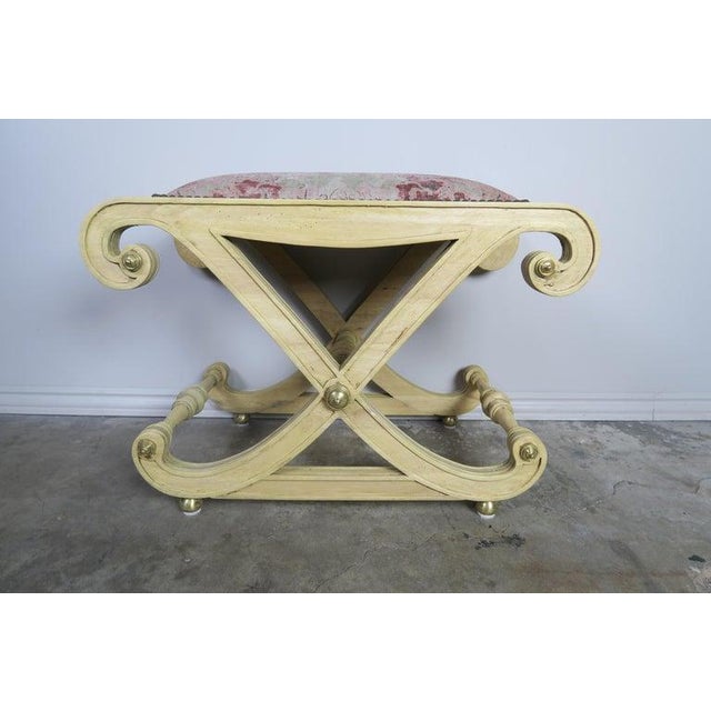 Chinoiserie Italian Style "X" Bench With Chinoiserie Linen Seat For Sale - Image 3 of 10