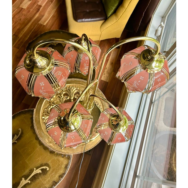 Gold 1980s Anthony California Hollywood Regency Lotus Table Lamp With Floral Print on Petals, 3-Way Lights For Sale - Image 8 of 12