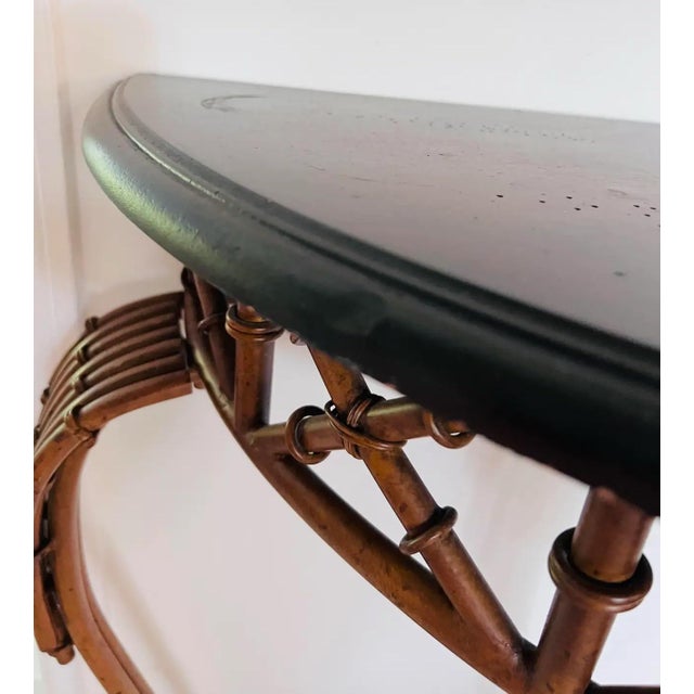 Metal Vintage Burnt Faux Tortoise Bamboo Console Table & Mirror Set – Palm Beach Chinoiserie Style, Set of 2 Pieces For Sale - Image 7 of 12