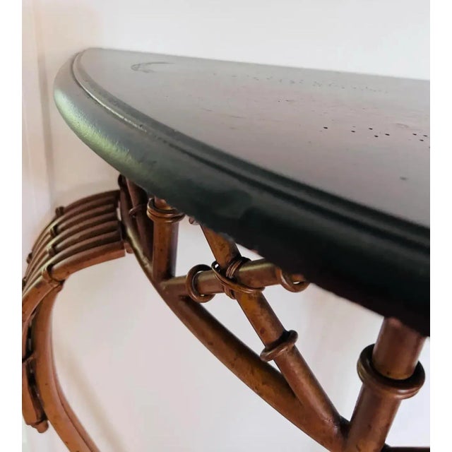 Metal Vintage Burnt Faux Tortoise Bamboo Console Table With Wall Mirror – Palm Beach Chinoiserie Style, Set of 2 Pieces For Sale - Image 7 of 11