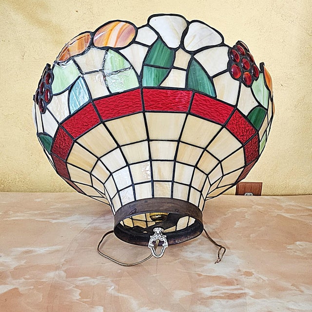 Vintage Tiffany-Style Fruit Stained Glass Hanging Pendant Shade For Sale - Image 14 of 18