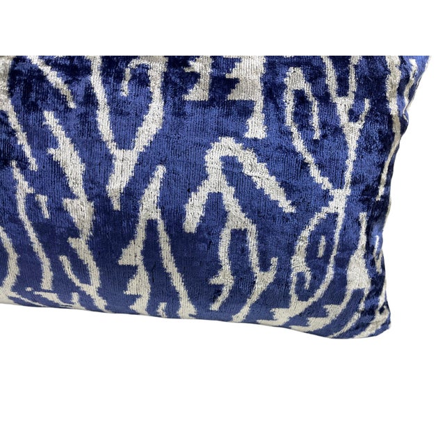 Velvet Silk Lumbar Pillow Cover With Ikat Design For Sale - Image 10 of 10