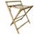 A mid-century folding luggage rack featuring a sturdy bent rattan frame paired with thick, supple tan vinyl / faux leather...