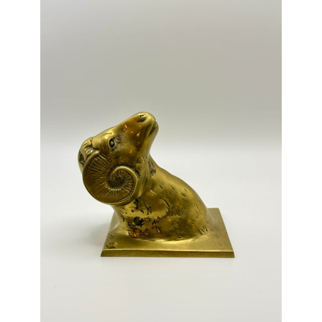 Vintage Solid Brass Ram Head Wall Mount | Hollywood Regency Animal Bust Decor For Sale - Image 4 of 7