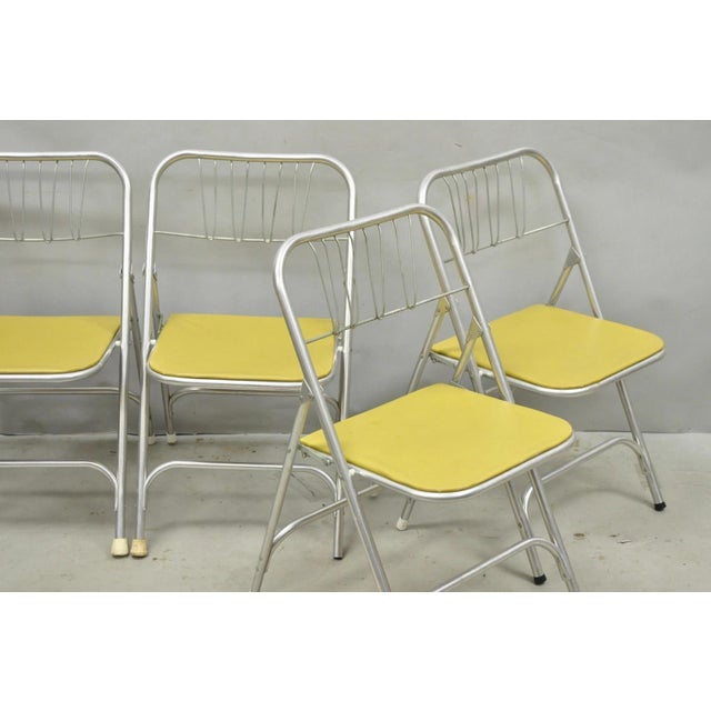 Vintage Mid Century Modern Aluminum Folding Dining Chairs by Airlite - Set of 4 For Sale - Image 4 of 18