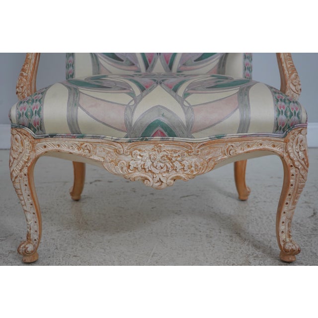 White Pair Vintage French Louis XV Carved Open Arm Library Chairs For Sale - Image 8 of 18