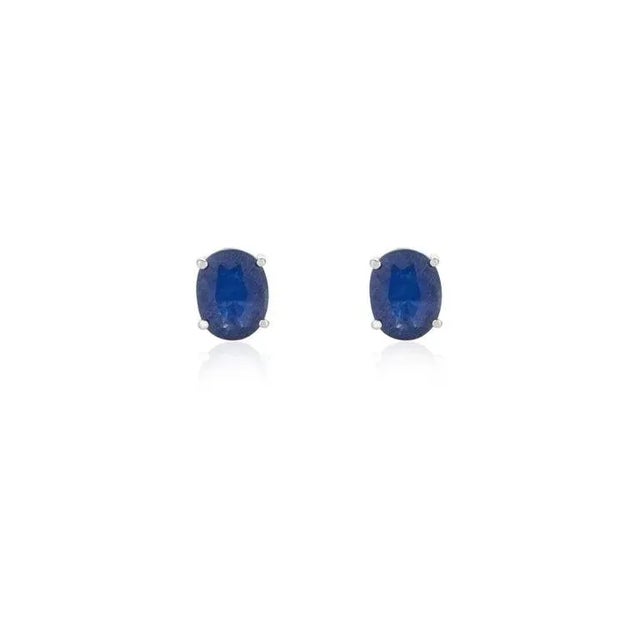 Not Yet Made - Made To Order 18k White Gold Oval Cut Sapphire Jewelry Set Ring Size 7 & Earrings - 3 Pieces For Sale - Image 5 of 15