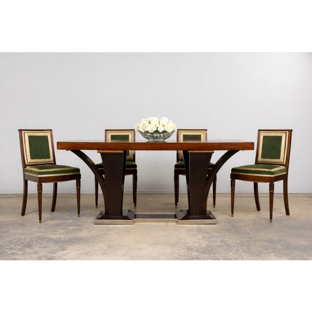 A refined set of six French Art Deco dining chairs, sourced in Paris and dating to the 1930s. The chairs are attributed to...