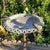 Vintage Bird Bath Aluminum With Iron Filigree Base and Perching Bird Sculpture