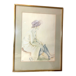 Vintage 1971 Original Leslie Bowen Nude Lady Woman Pencil Crayon Drawing Sketch