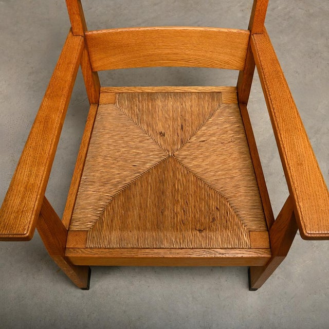 Dutch Art Deco the Hague School Armchair in Oak and Straw, 1930s For Sale - Image 10 of 18