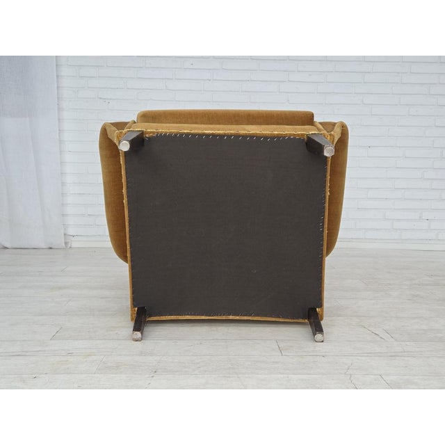 Danish High Back Armchair in Furniture Velour and Oak Wood Legs, 1970s For Sale - Image 13 of 16