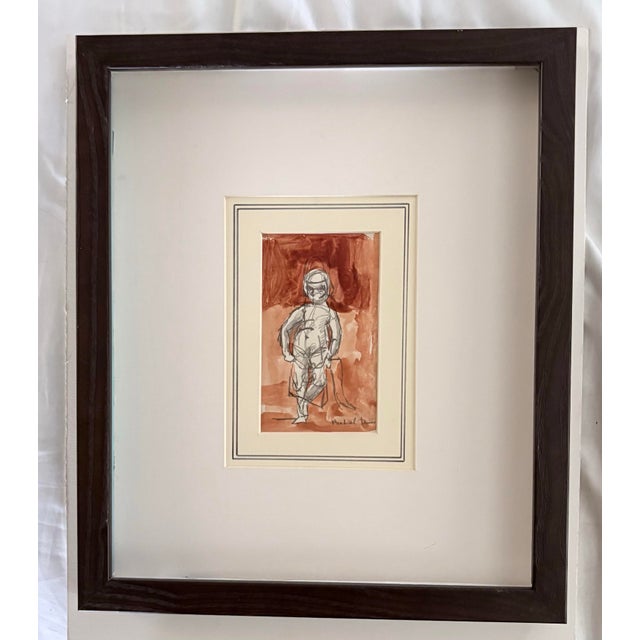 This handsome mixed media painting with use of watercolor, pen and ink by artist Michael Davies (b. 1947). Signed in the...