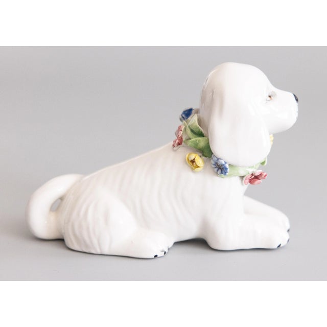 Vintage Italian White Majolica Dog Figurine With Flower Wreath For Sale - Image 4 of 9
