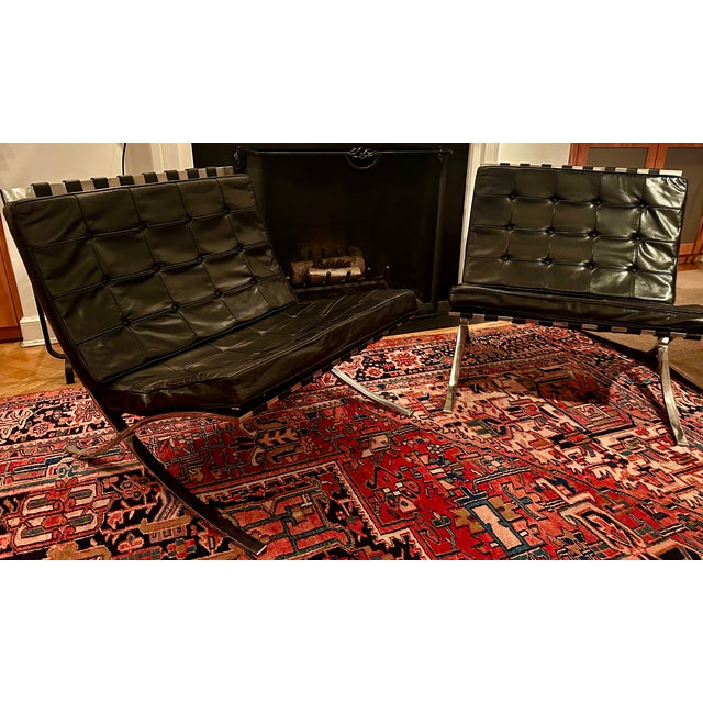 20th Century Mies Van Der Rohe Barcelona Chairs in Black Leather and Cast Chrome Frame by Knoll For Sale - Image 9 of 11