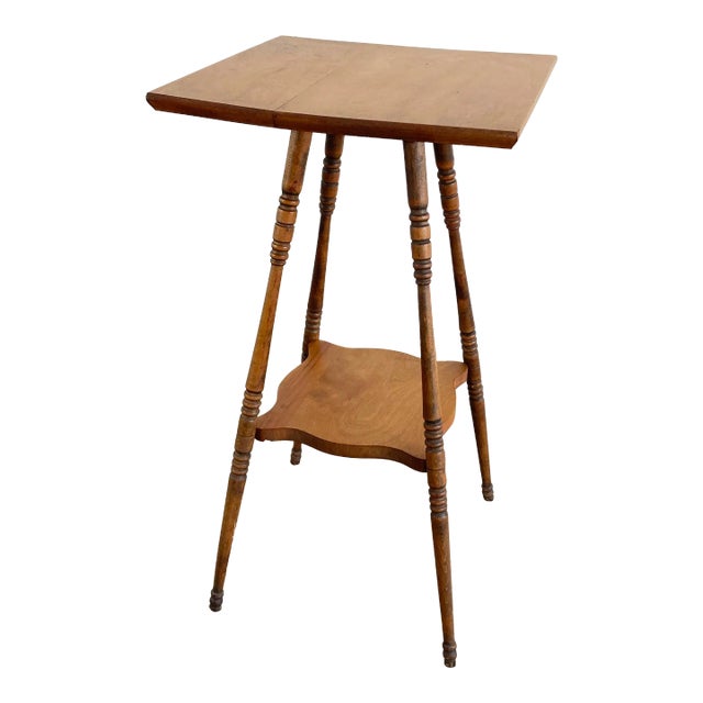Antique Turned Wood Two Tier Table or Plant Stand For Sale